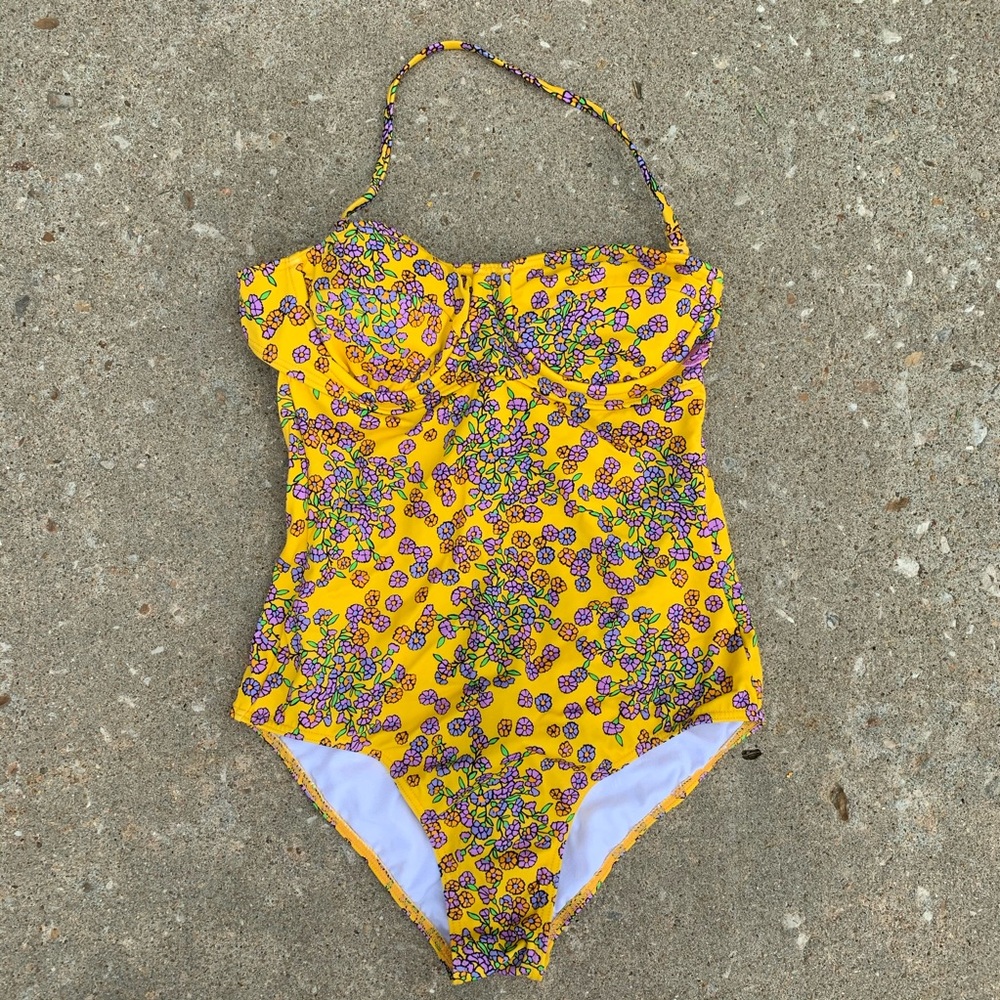 Billabong yellow floral halter one piece swimsuit